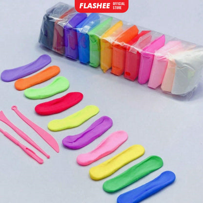 Flashee Clay Mainan Anak Isi 12 Pcs Clay Warna Lilin Plastilin Mainan Edukasi Anak