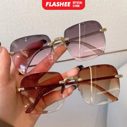 Flashee Kacamata Hitam Wanita Korea Tanpa Bingkai Kacamata Hitam Pelindung UV