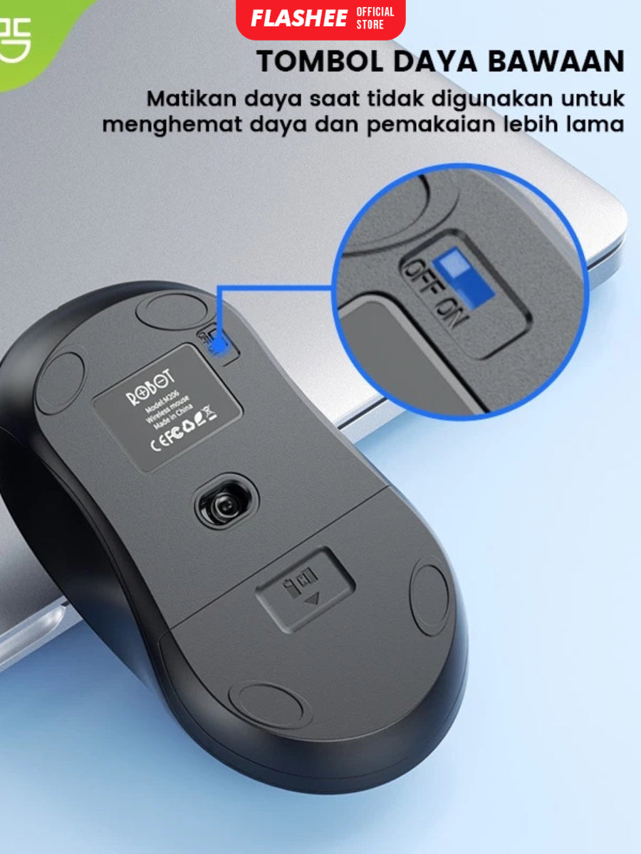 Flashee Mouse Laptop Wireless Robot M206 Mouse Laptop Tanpa Kabel