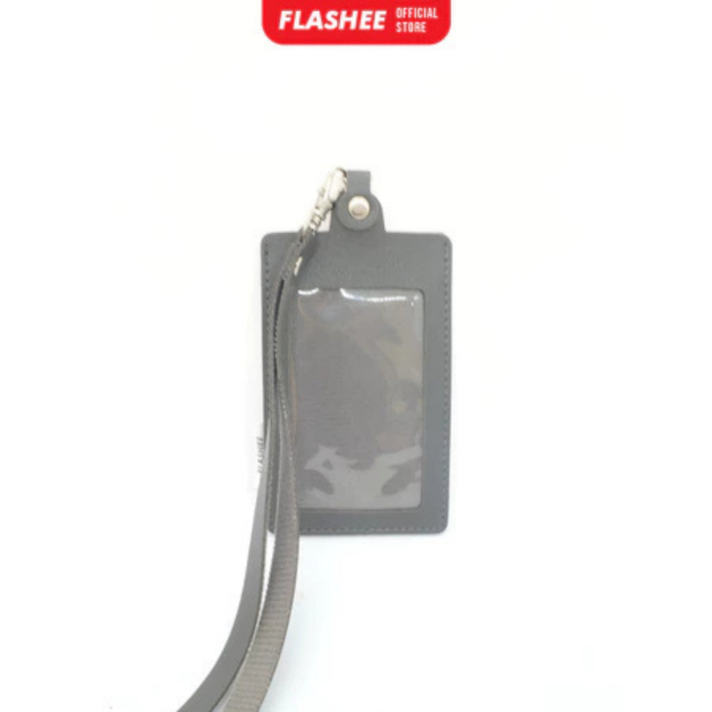 Flashee Name Tag Kulit ID Card Holder Kancing Dean Lanyard Mika Satu Sisi NameTag Kulit Kancing