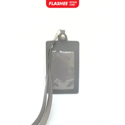 Flashee Name Tag Kulit ID Card Holder Kancing Dean Lanyard Mika Satu Sisi NameTag Kulit Kancing