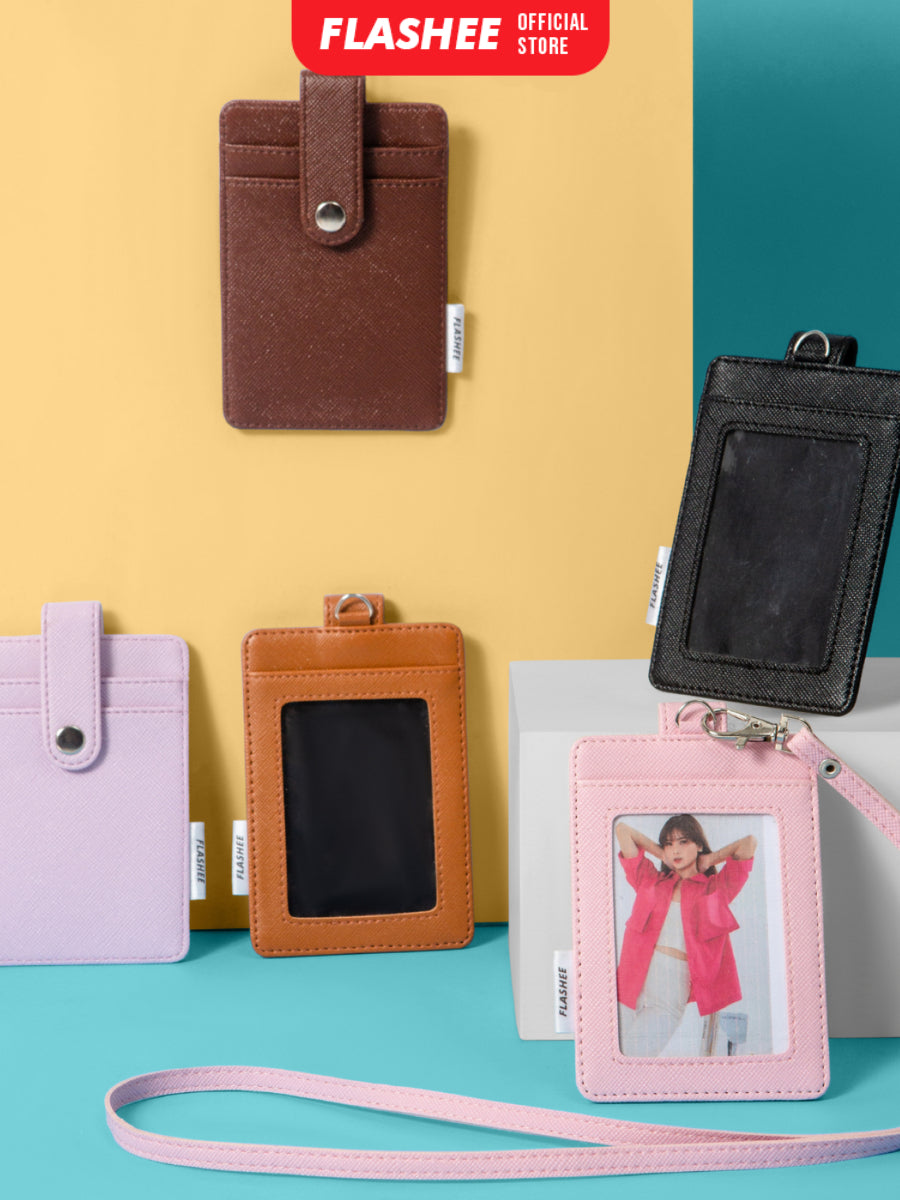 Flashee Name Tag Kulit Tanner ID Card Kulit Holder Penutup Kancing Lanyard Termurah PU Leather