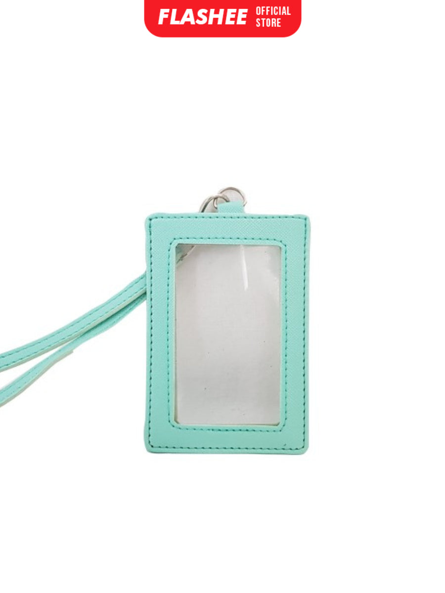 Flashee ID Card Holder Plastik Name Tag Mika Leyna Lanyard Kulit Dua Sisi Transparan PU Leather