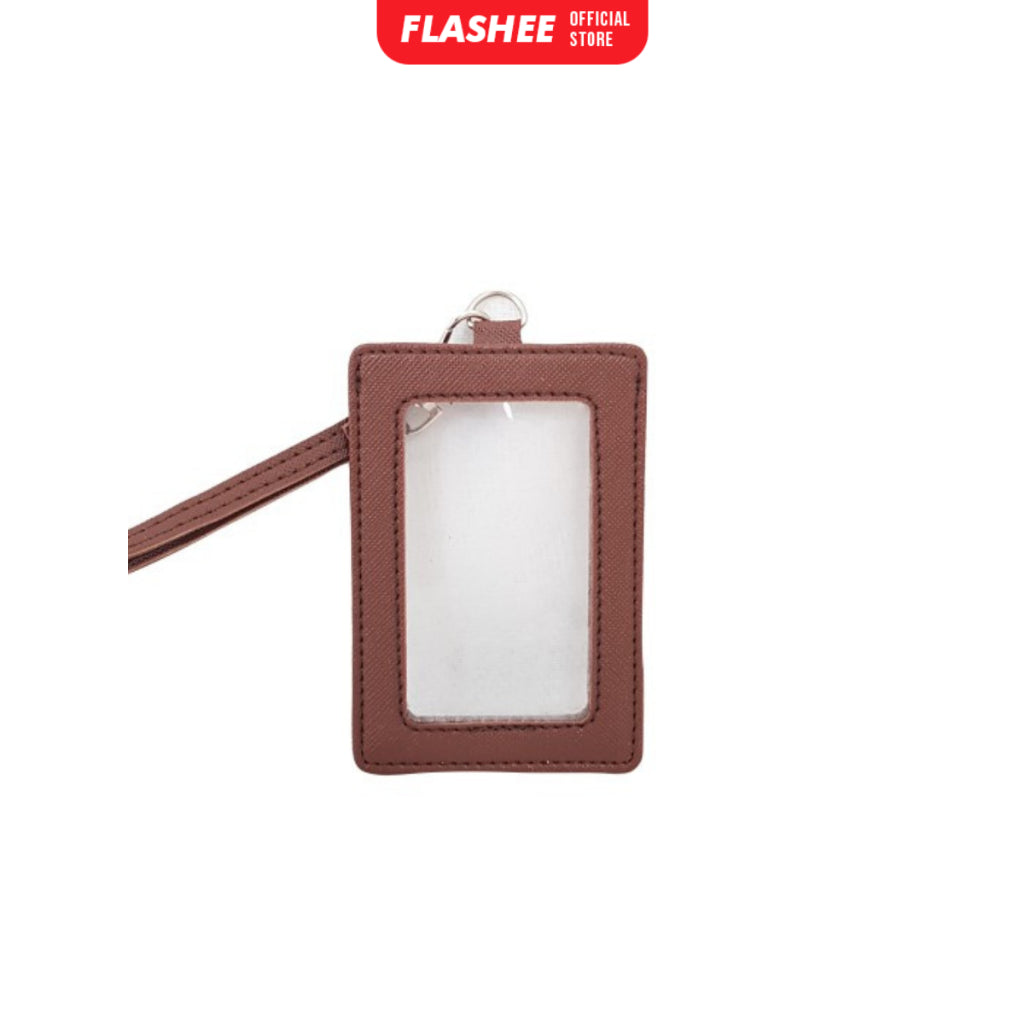 Flashee ID Card Holder Plastik Name Tag Mika Leyna Lanyard Kulit Dua Sisi Transparan PU Leather