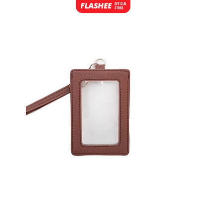 Flashee ID Card Holder Plastik Name Tag Mika Leyna Lanyard Kulit Dua Sisi Transparan PU Leather