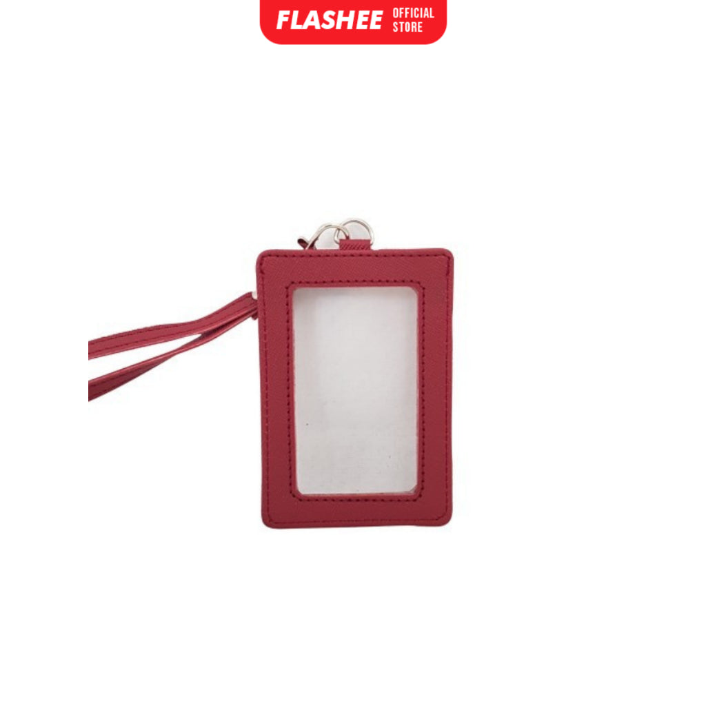 Flashee ID Card Holder Plastik Name Tag Mika Leyna Lanyard Kulit Dua Sisi Transparan PU Leather