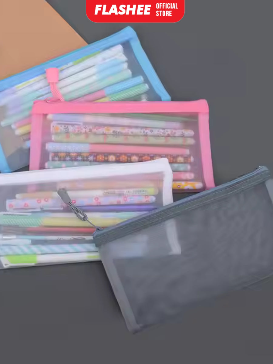 Flashee Tempat Pensil Aesthetic Flashee Kotak Pensil Jaring Pouch Transparant Tas Pouch Aesthetic