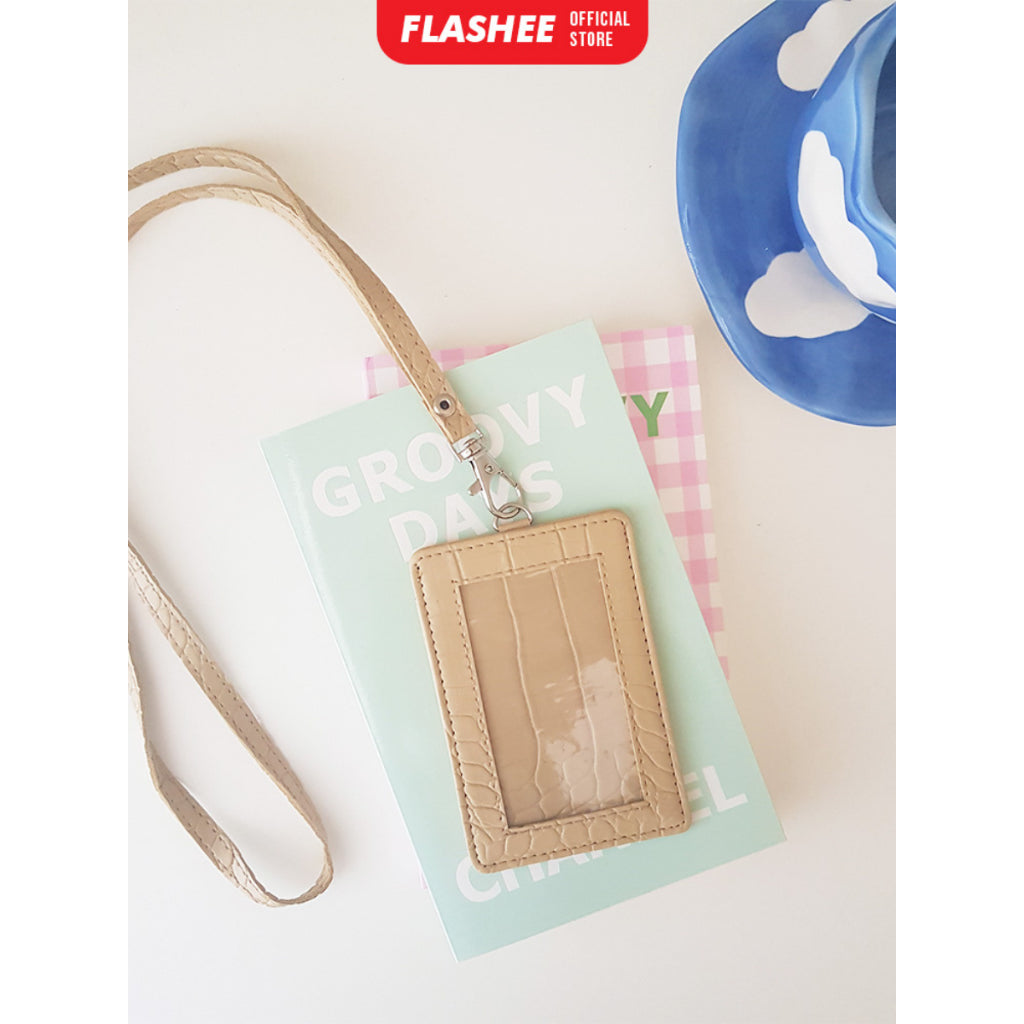 Flashee Name Tag Nayra Lanyard Croco ID Card Holder Crocodile Kulit Lanyard Berkualitas PU Leather