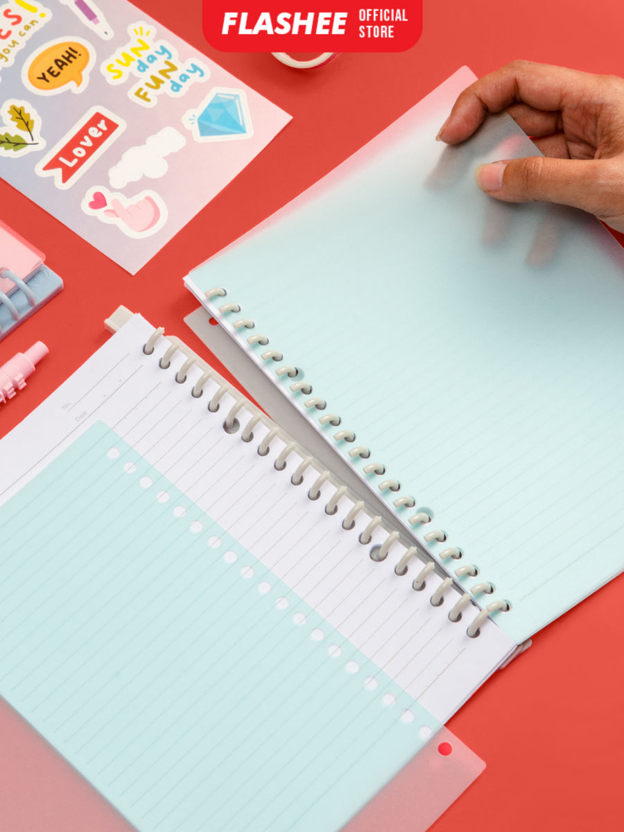 Flashee Cover Sampul loose Leaf Ukuran A4 B5 A5 Cover Binder Warna Transparan Plastik PP Lentur