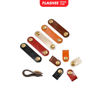 Flashee Klip Kabel Kulit Asli Leather Cable Clip Leather Cable Organizer Berkualitas Termurah