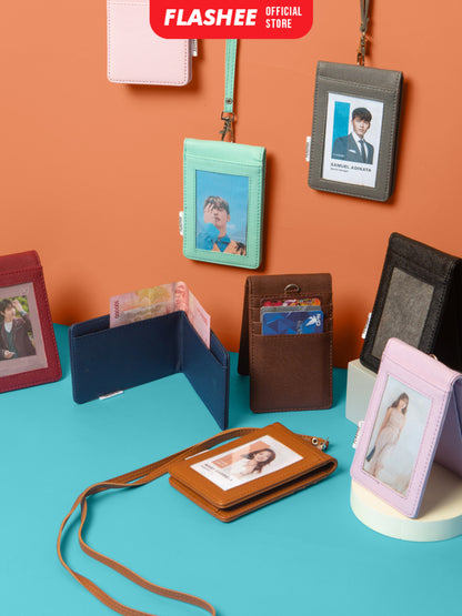 Flashee ID Card Holder Magnet Tabby Lanyard Magnet Name Tag Kulit Termurah Berkualitas PU Leather