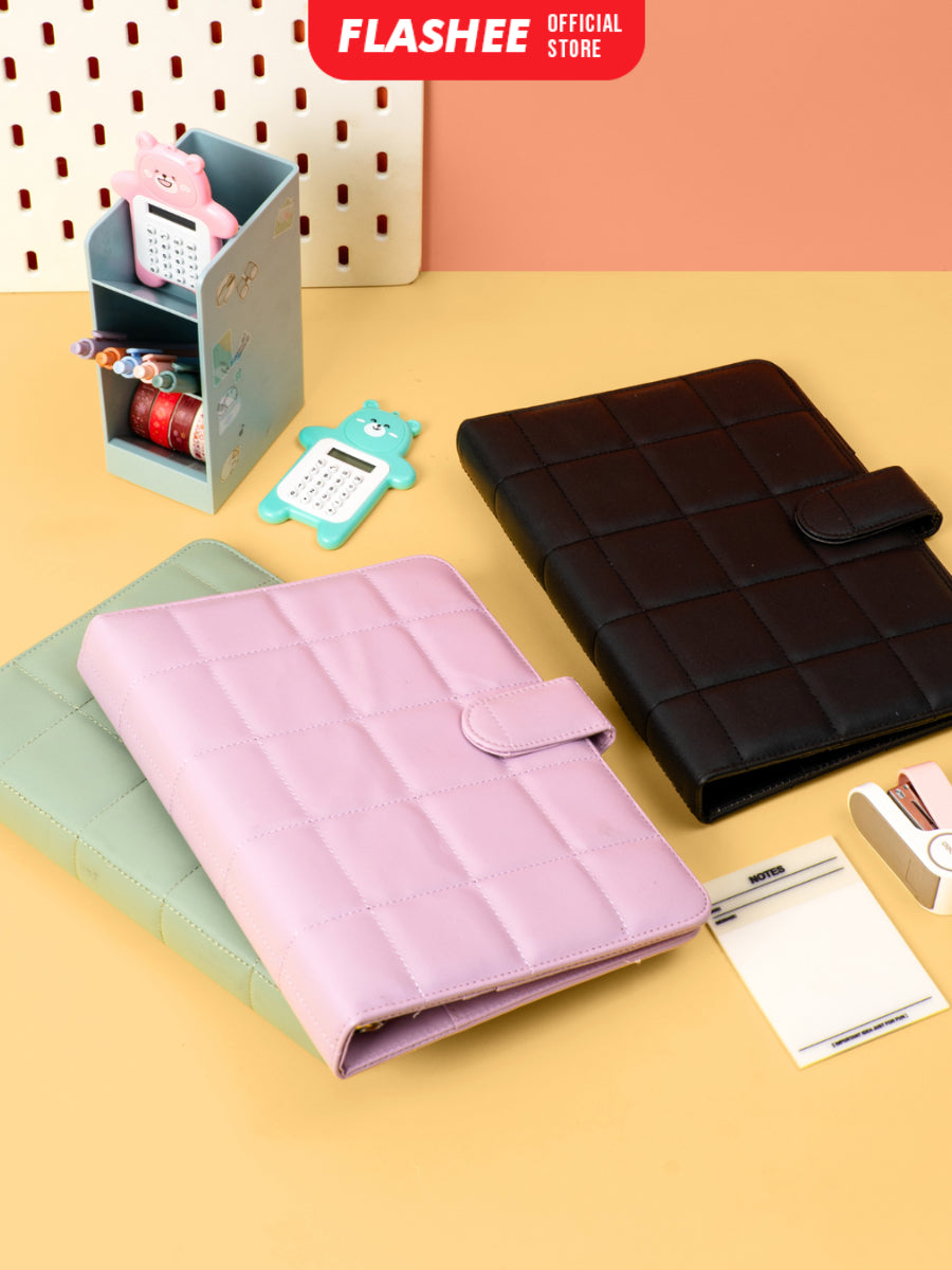 Flashee Binder Polos Eksklusif A5 Puffy 20 Ring Buku Agenda Kulit Sintetis PU Leather Binder Polos
