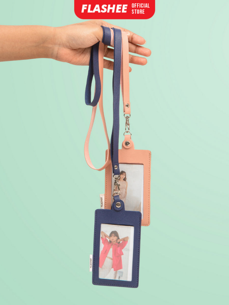 Flashee Name Tag Kulit ID Card Holder Kancing Dean Lanyard Mika Satu Sisi NameTag Kulit Kancing