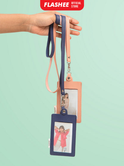 Flashee Name Tag Kulit ID Card Holder Kancing Dean Lanyard Mika Satu Sisi NameTag Kulit Kancing