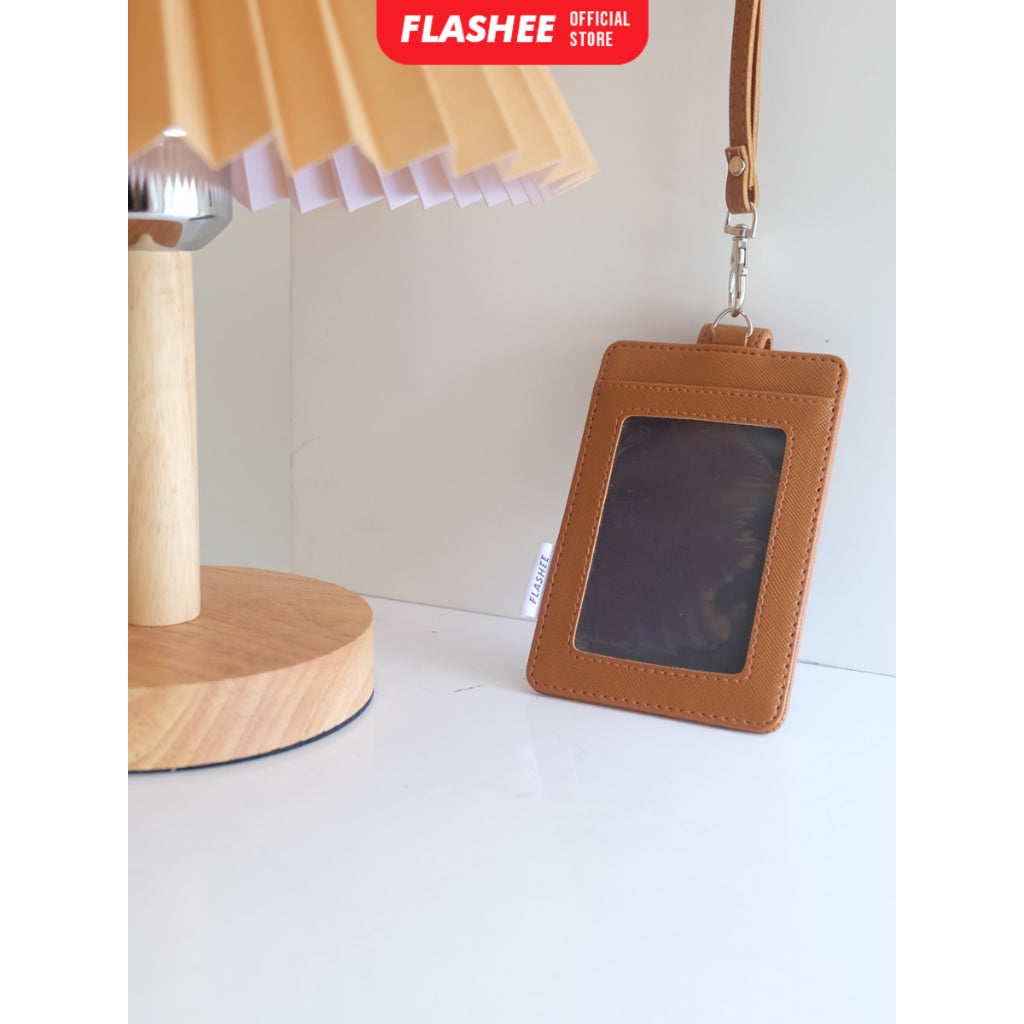 Flashee Name Tag Kulit Tanner ID Card Kulit Holder Penutup Kancing Lanyard Termurah PU Leather
