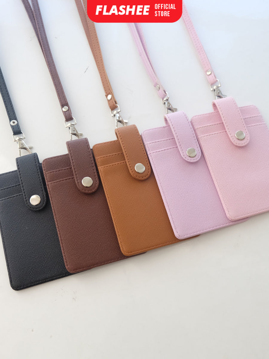 Flashee Name Tag Kulit Tanner ID Card Kulit Holder Penutup Kancing Lanyard Termurah PU Leather