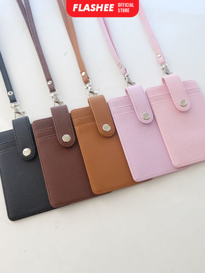 Flashee Name Tag Kulit Tanner ID Card Kulit Holder Penutup Kancing Lanyard Termurah PU Leather