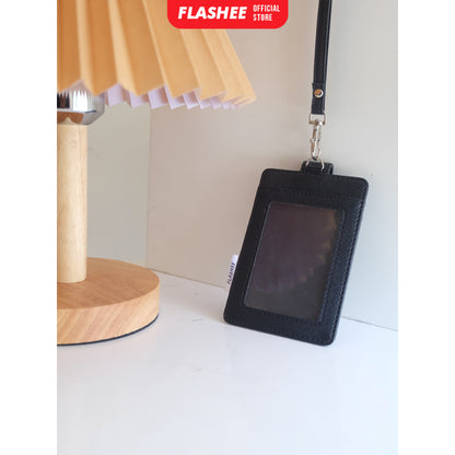 Flashee Name Tag Kulit Tanner ID Card Kulit Holder Penutup Kancing Lanyard Termurah PU Leather