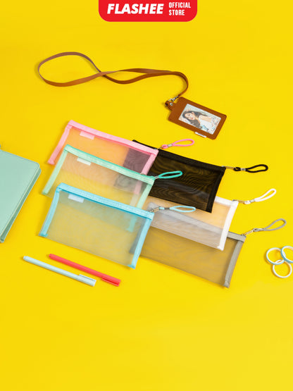Flashee Tempat Pensil Aesthetic Flashee Kotak Pensil Jaring Pouch Transparant Tas Pouch Aesthetic