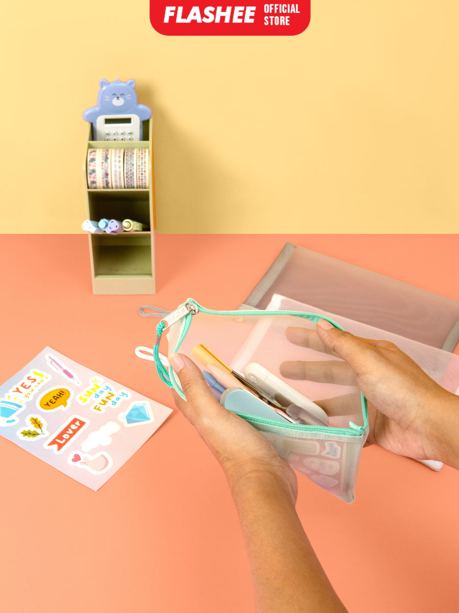 Flashee Tempat Pensil Aesthetic Flashee Kotak Pensil Jaring Pouch Transparant Tas Pouch Aesthetic