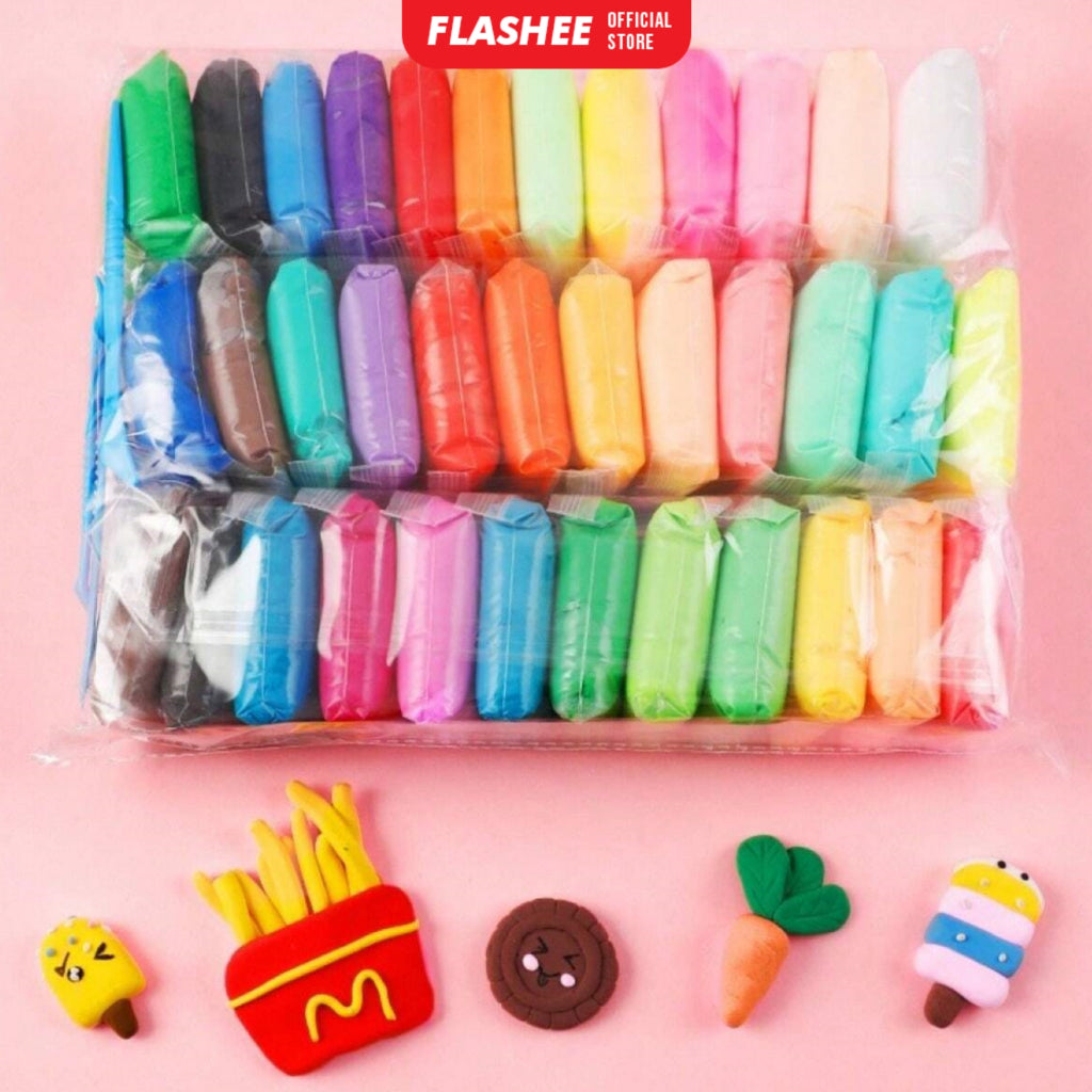 Flashee Clay Mainan Anak Isi 12 Pcs Clay Warna Lilin Plastilin Mainan Edukasi Anak