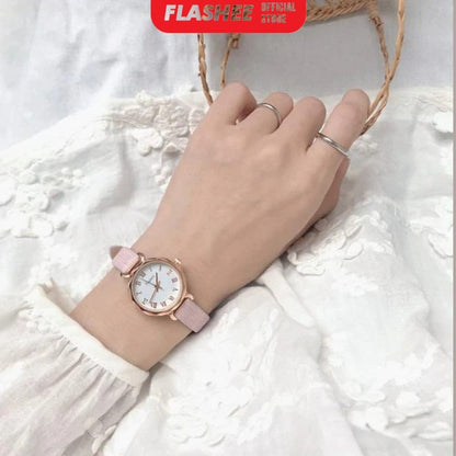 Flashee Jam Tangan Molly Casual Wanita Quartz Strap PU Analog Casual Wanita Persegi Watch Korean