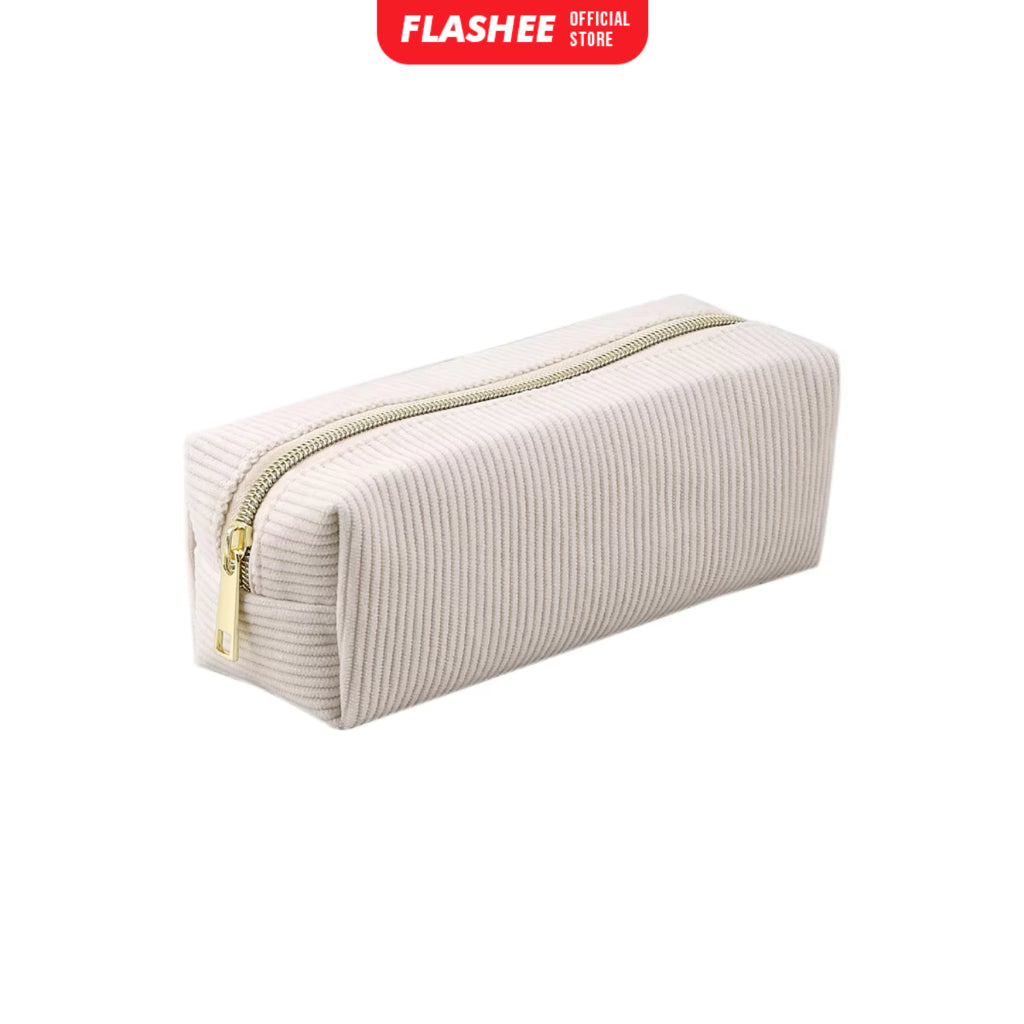 Flashee Tempat Pensil Anak Kotak Pensil Sleting Corduroy Pouch Makeup Aesthetic