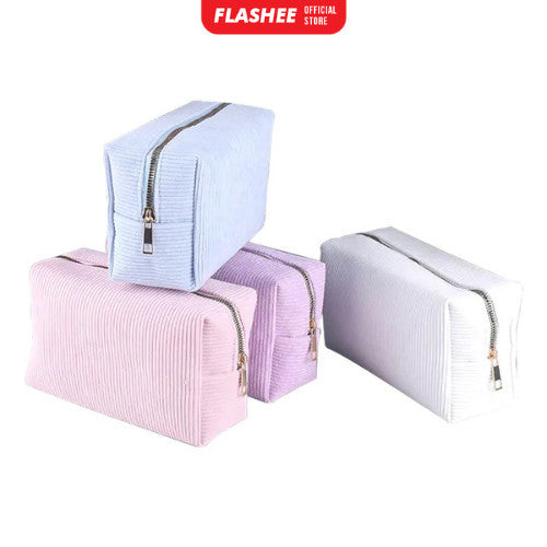 Flashee Kotak Pensil Corduroy Pencil Case Sleting Kapasitas Besar Cosmetic Case
