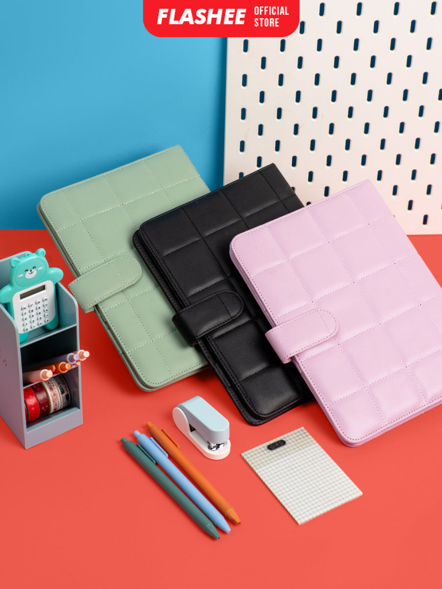 Flashee Binder Polos Eksklusif A5 Puffy 20 Ring Buku Agenda Kulit Sintetis PU Leather Binder Polos