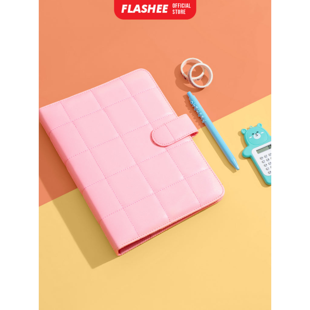Flashee Binder Polos Eksklusif A5 Puffy 20 Ring Buku Agenda Kulit Sintetis PU Leather Binder Polos