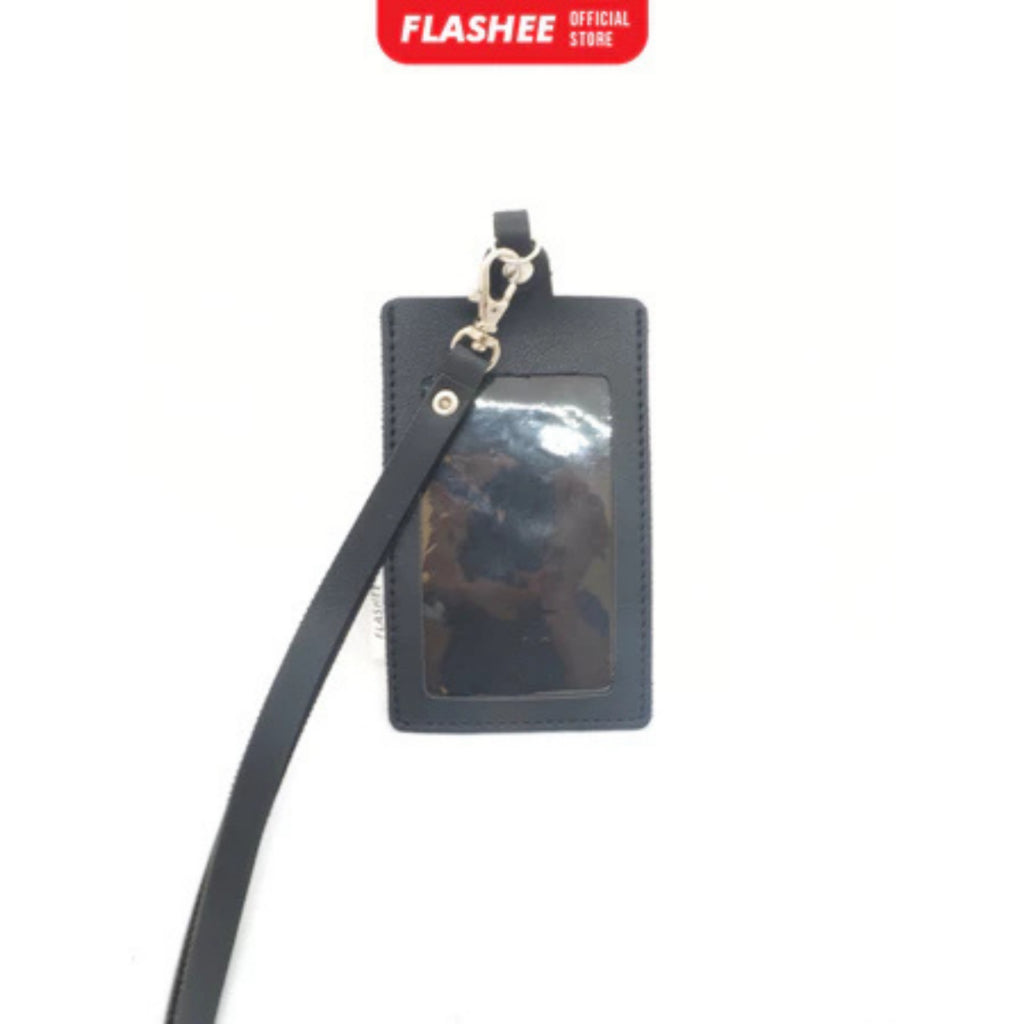 Flashee Name Tag Kulit ID Card Holder Kancing Dean Lanyard Mika Satu Sisi NameTag Kulit Kancing