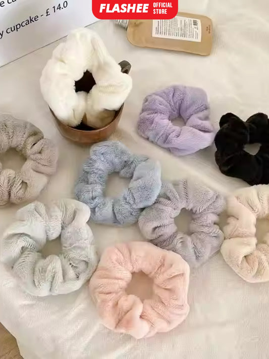 Flashee Ikat Rambut Korea Scrunchie Hijab Kunciran Lingkar Besar Bulu Cepol Aksesoris Rambut Fashion
