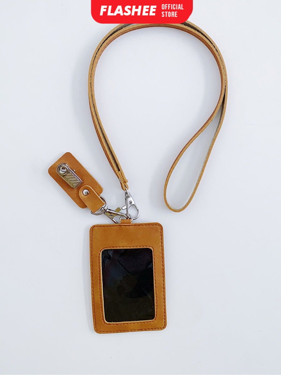 Flashee Lanyard ID Card Holder Oscar Kulit Termasuk Tali Dan Penjepit Name Tag Custom Nama Logo