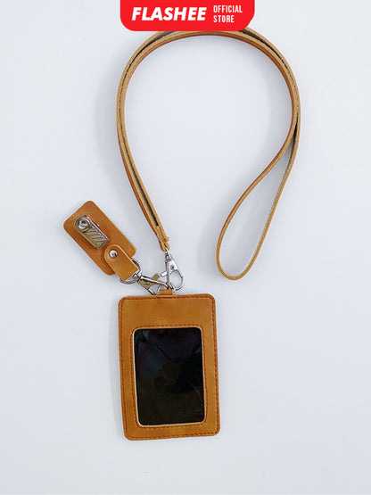 Flashee Lanyard ID Card Holder Oscar Kulit Termasuk Tali Dan Penjepit Name Tag Custom Nama Logo