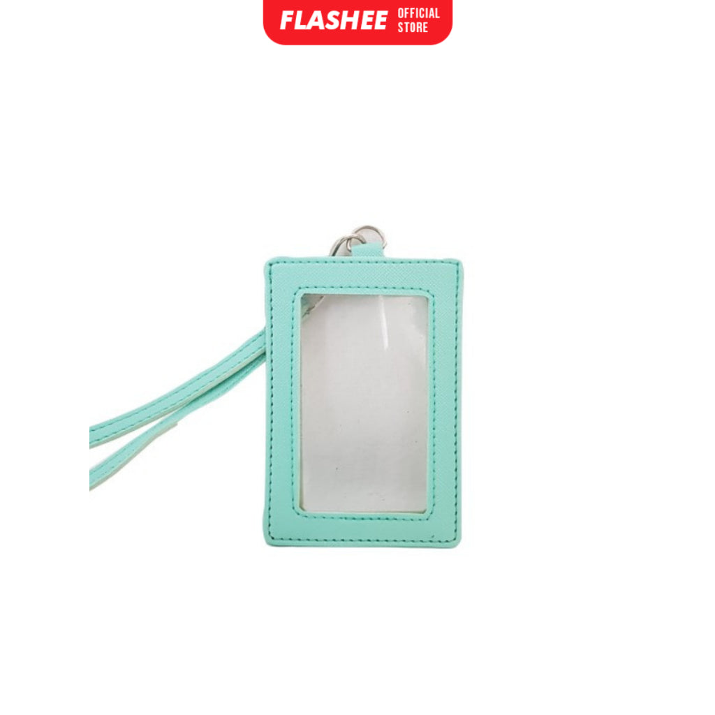 Flashee ID Card Holder Plastik Name Tag Mika Leyna Lanyard Kulit Dua Sisi Transparan PU Leather