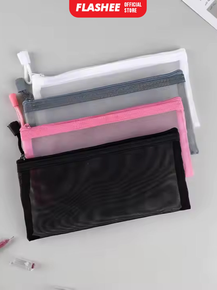 Flashee Tempat Pensil Aesthetic Flashee Kotak Pensil Jaring Pouch Transparant Tas Pouch Aesthetic
