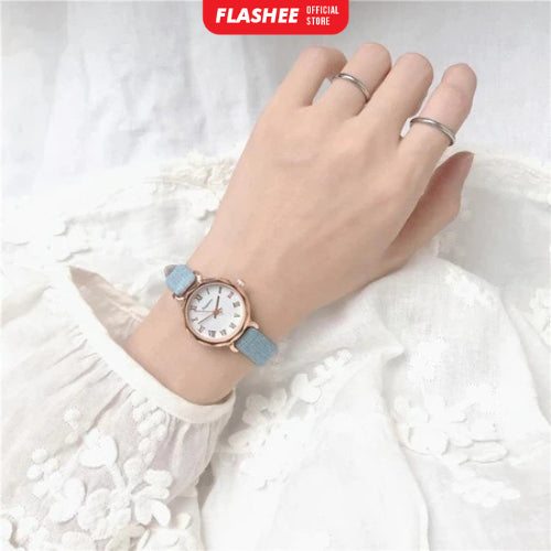 Flashee Jam Tangan Molly Casual Wanita Quartz Strap PU Analog Casual Wanita Persegi Watch Korean