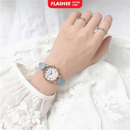 Flashee Jam Tangan Molly Casual Wanita Quartz Strap PU Analog Casual Wanita Persegi Watch Korean