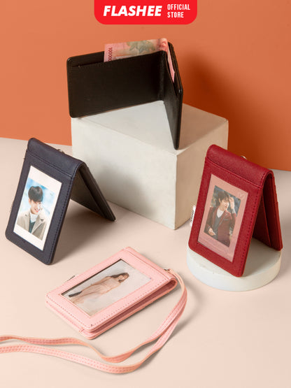Flashee ID Card Holder Magnet Tabby Lanyard Magnet Name Tag Kulit Termurah Berkualitas PU Leather