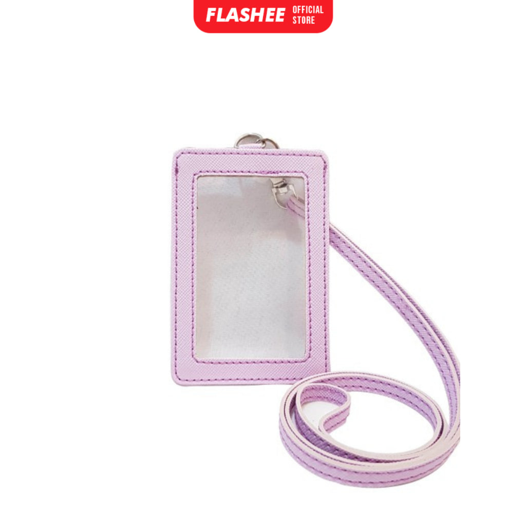 Flashee ID Card Holder Plastik Name Tag Mika Leyna Lanyard Kulit Dua Sisi Transparan PU Leather