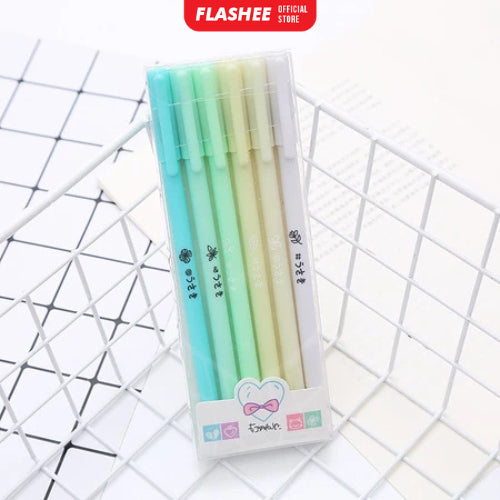 Flashee 6 Set Pena Gel Tinta Hitam Bolpoin 6Pcs Pulpen Pena Gel Pena Gel Set Morandi Color