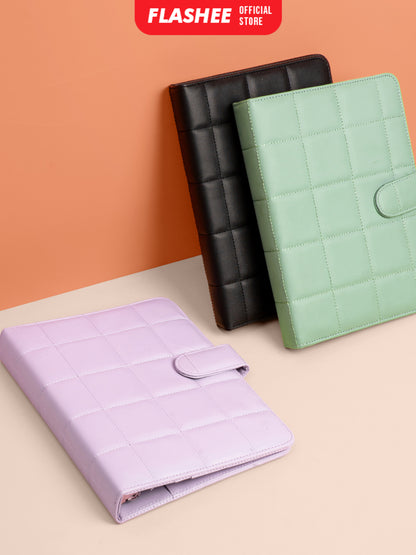 Flashee Binder Polos Eksklusif A5 Puffy 20 Ring Buku Agenda Kulit Sintetis PU Leather Binder Polos