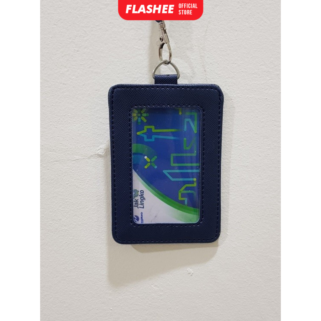 Flashee ID Card Holder Plastik Name Tag Mika Leyna Lanyard Kulit Dua Sisi Transparan PU Leather