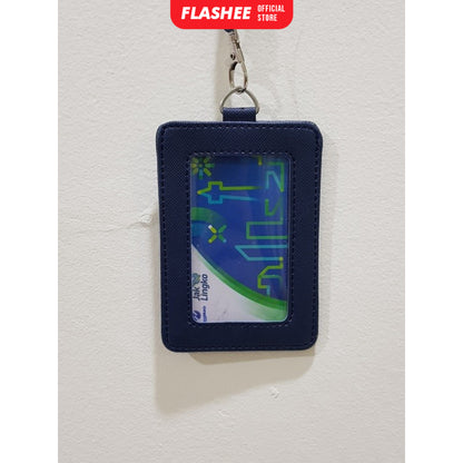 Flashee ID Card Holder Plastik Name Tag Mika Leyna Lanyard Kulit Dua Sisi Transparan PU Leather