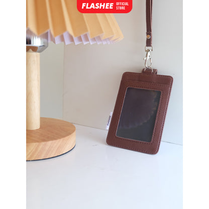 Flashee Name Tag Kulit Tanner ID Card Kulit Holder Penutup Kancing Lanyard Termurah PU Leather
