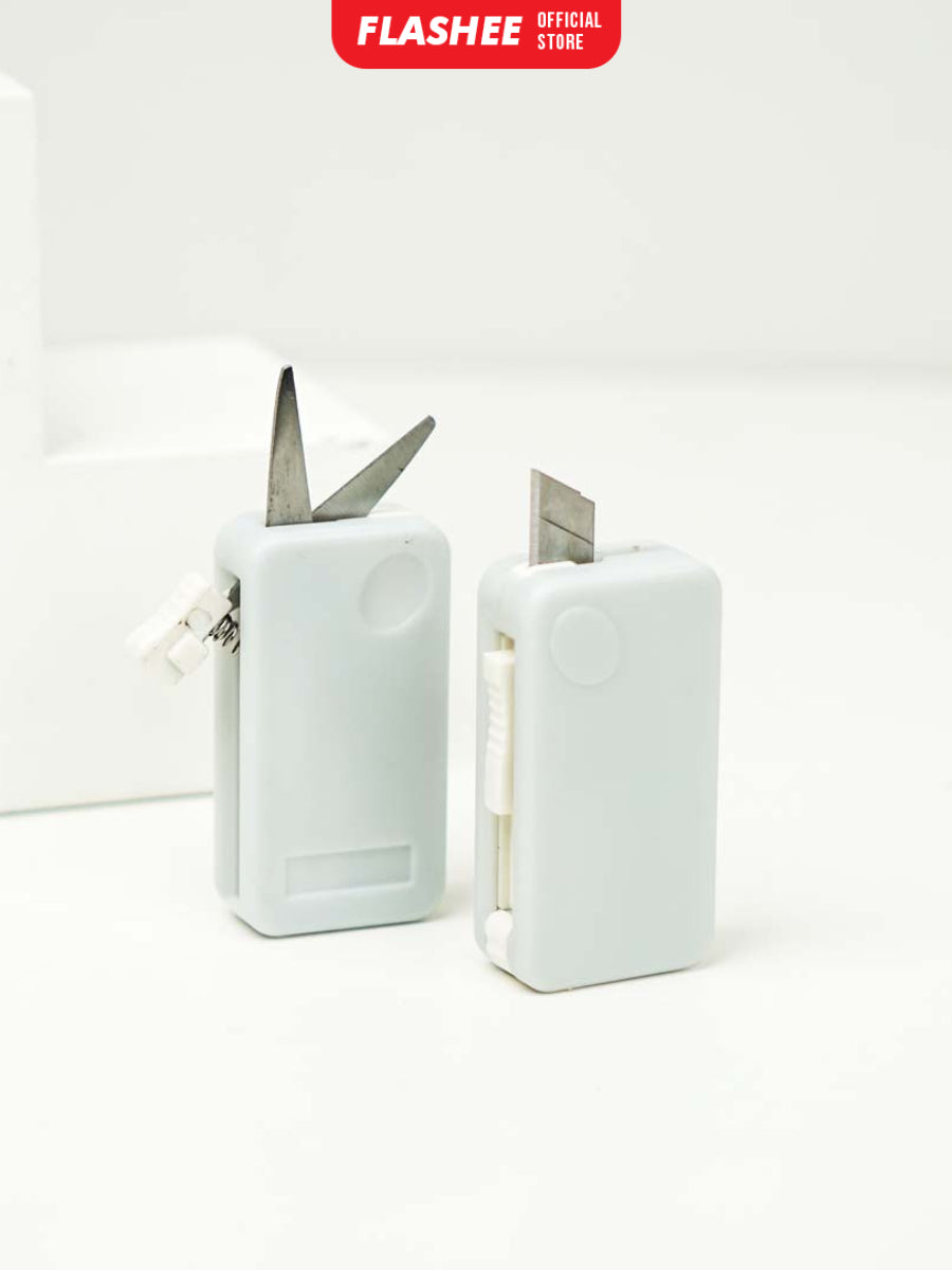 Flashee Cutter Gunting 2 In 1 Portable Pemotong Lucu Gunting Mini Lipat Stainless Steel Pisau Cutter