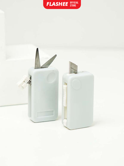 Flashee Cutter Gunting 2 In 1 Portable Pemotong Lucu Gunting Mini Lipat Stainless Steel Pisau Cutter