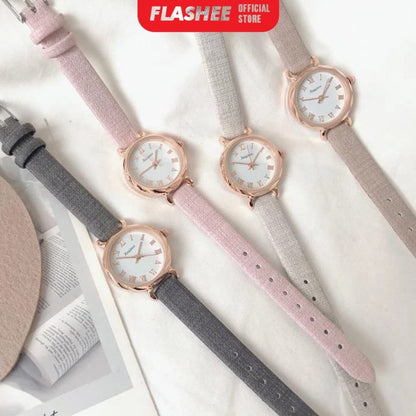 Flashee Jam Tangan Molly Casual Wanita Quartz Strap PU Analog Casual Wanita Persegi Watch Korean