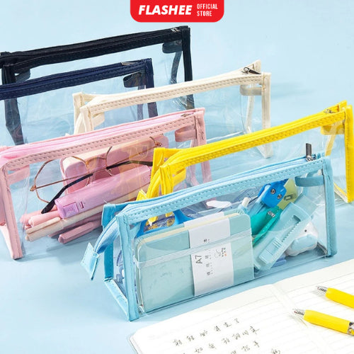 Flashee Kotak Pensil Transparan Minimalis Multifungsi Tas Makeup Tas Penyimpanan Transparan Warna