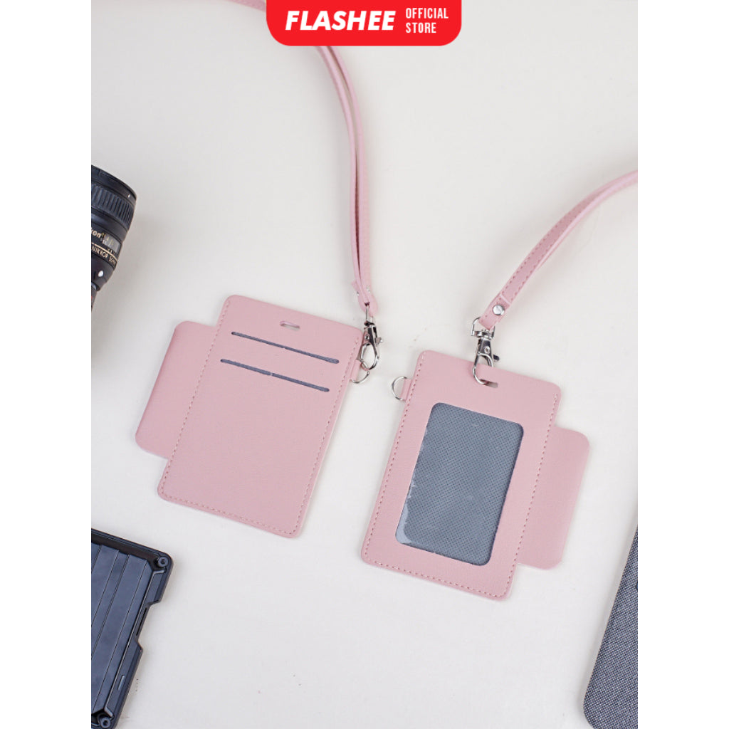 Flashee ID Card Lanyard Kulit Ada Tempat Pulpen Maxwell Name Tag Card Holder 3 Slot Bisa Custom Nama